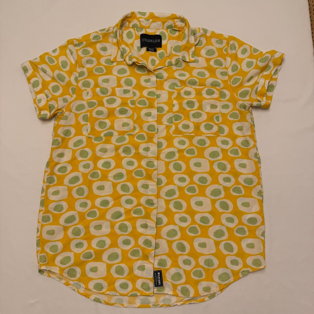 Wildfang Empower Button Up Size Medium Yellow Retro Print MSRP $88